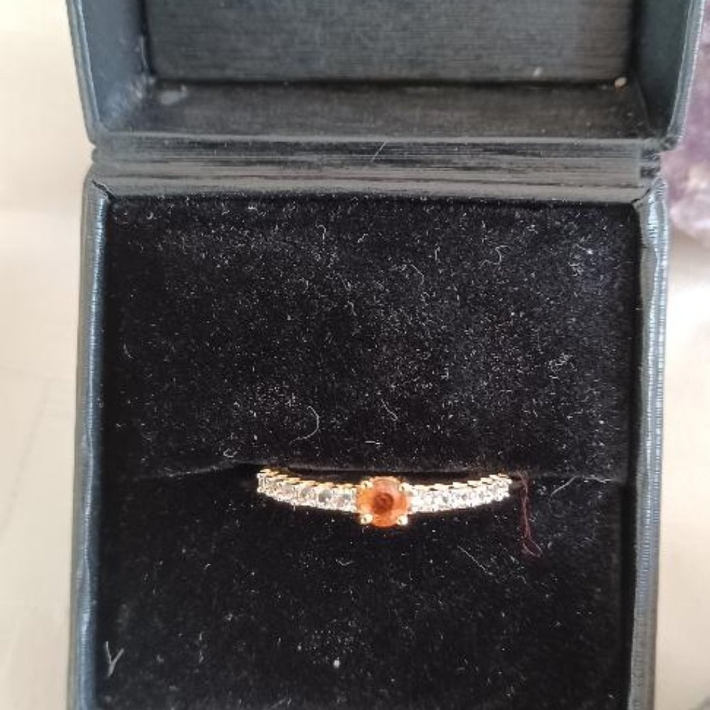 Premium Spessarite Garnet and White Zircon .75ctw Ring
